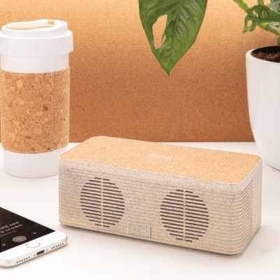 Altavoces promocionales cargador inalámbrico de paja de trigo